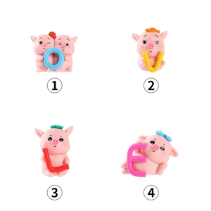 Cute pink pig figurines set holding LOVE letters for car and cake decoration ornament