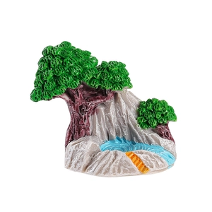 Miniature oriental rockery pine tree bonsai landscape resin ornament for desktop decor