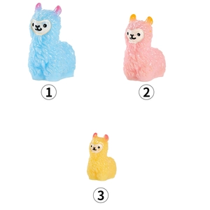 Three cute miniature resin alpaca figurines in blue, pink, and yellow for DIY garden decor