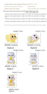 Size chart showing mini resin squirrel figurines dimensions and weights for DIY decor