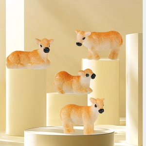 Cute miniature resin cow figurines in standing and lying poses for garden landscape decor
