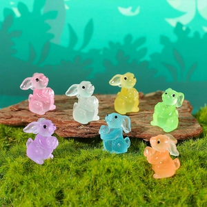 Luminosos Adornos de Resina de Conejo Brilla en la Oscuridad Colorida Figurita de Conejito en Miniatura para Accesorios de Decoración de Jardín