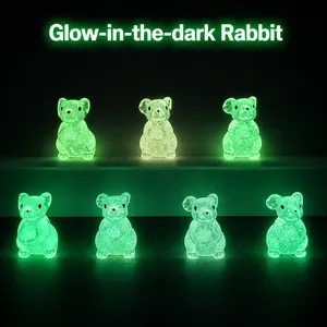 Set of 7 luminous resin rabbit figurines for moss micro landscapes and DIY garden decor