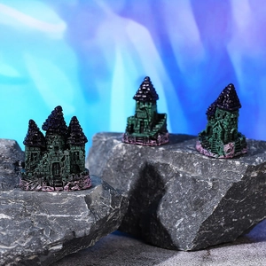 Resin medieval castle aquarium decoration set with realistic stone texture for fish tank