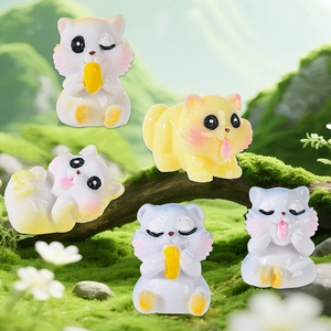 Miniature resin cat and hamster figurines in moss micro landscape for garden decor