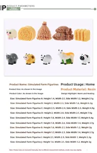 Size chart showing resin farm animal miniatures with detailed height and weight specs