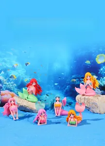 Set of 6 colorful PVC mermaid figurines for moss landscapes and desktop decor