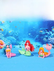 Detailed trio of colorful PVC mermaid figurines for moss landscapes and desktop aquariums