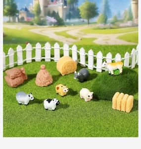 Miniature farm animal set with cows, pigs, and hay bales for DIY fairy garden decor
