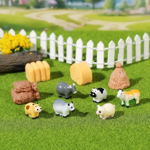Pastoral Miniature Farm Animal Resin Figurines Cow Pig Models Haystack Bag Ornaments For DIY Micro Landscape Fairy Garden Decor