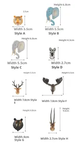 Cuadrícula detallada de decoraciones de cabezas de animales con medidas y modelos