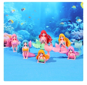 Set of six creative PVC mermaid figurines for aquarium and moss landscape decor