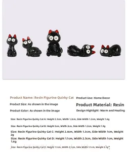 Detailed size and weight specifications for black resin cat miniature figurines