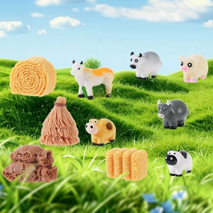 Miniature resin farm animal figurines with cows pigs hay bales for micro landscape decor