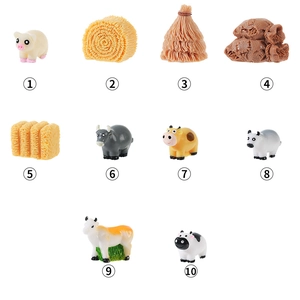 10-piece miniature farm animal set with pigs, cows, and haystacks for DIY terrariums