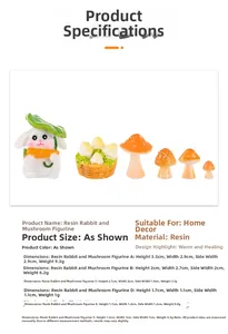 Miniature resin rabbit with orange mushrooms for DIY micro landscape garden decor
