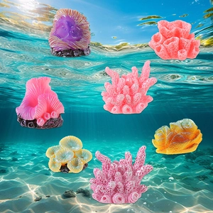 Set decorativo di barriera corallina in resina con anemoni colorati per acquari