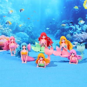 Six-piece set of colorful PVC mermaid figurines for moss micro-landscape and aquarium decor