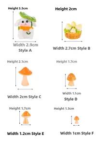 Detailed size dimensions of resin rabbit and mushroom figurines for micro landscape decor