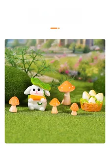 Miniature garden rabbit with carrot and orange mushrooms for DIY micro landscape decor