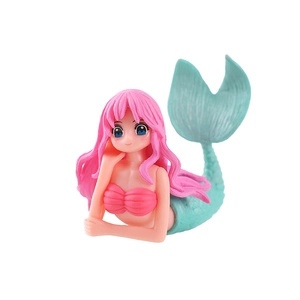 Creative PVC mermaid figurine with pink hair and blue tail for desk and aquarium decor