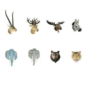 Lot de 8 décorations murales têtes d'animaux 3D réalistes incluant éléphant et tigre