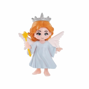 Cute cartoon angel figurine with orange hair and blue dress for desk or car decoration