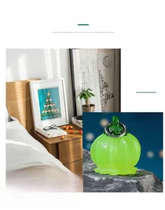 Macro detail of a green translucent pumpkin ornament with silver ring for garden decor
