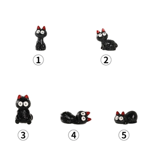 Set of 5 miniature Halloween black cat resin figurines in various playful poses