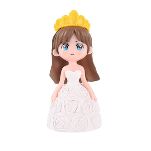 Niedliche Prinzessinnenfigur mit gelber Krone und Rosen-Hochzeitskleid für Tortendeko