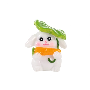 Miniature resin rabbit with carrot and leaf hat for garden landscape decoration