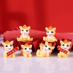 Set of six festive golden resin horse figurines for Chinese New Year home decoration