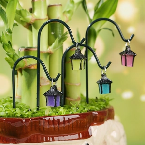 Lanterne Miniature Lumineuse Piquet de Fleur Crochet de Berger Résine Fée Jardin Micro Paysage Décoration DIY Plante