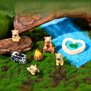 Set de figurines miniatures Capybara avec feu de camp et étang bleu pour paysages