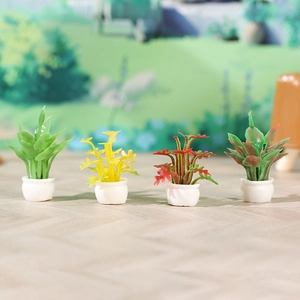 Set mit 4 Miniatur-Kunstpflanzen aus Harz für Puppenhaus und Mikro-Landschaft Dekoration