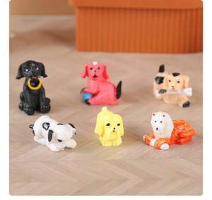 Detailed view of six miniature resin puppy figurines for DIY crafts and dollhouse decor