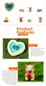 Ensemble de figurines miniatures Capybara avec étang de lotus en résine et feu de camp