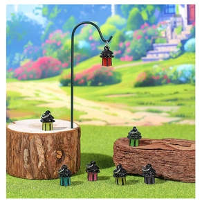 Luminous miniature lanterns hanging on black stakes for fairy garden landscape decoration
