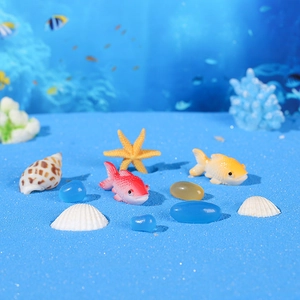 Marine resin miniature set with colorful fish, starfish and shells for aquarium decor