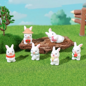 Cute Mini Rabbit Resin Figurine Micro Landscape Ornament For Desktop Garden Home Decor Animal Bunny Statue Cake Topper