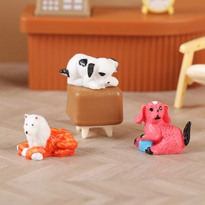 Miniature resin puppy figurines for dollhouse decor and DIY micro landscape scenes