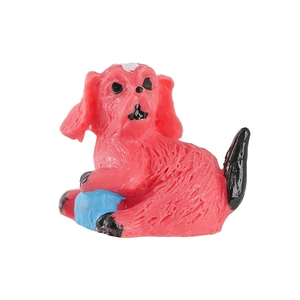 Miniature pink resin puppy figurine playing with blue ball for DIY landscape decor