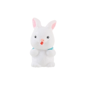 Cute white resin rabbit figurine with blue ribbon, miniature landscape desk decoration