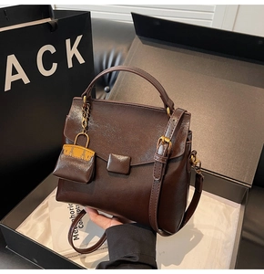 Dark brown retro crossbody bag in premium gift box with elegant mini tote pendant