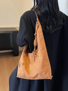 Minimalist Faux Suede PU Hobo Tote Bag For Women Large Capacity Shoulder Bag With Knot Decor Daily Office Commute Bag
