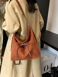 Sac à Épaule Grande Capacité Texture Suède Femme Nœud Cuir PU Fourre-Tout Mode Navette Sac Bandoulière Rétro