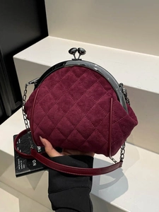 Vintage Quilted Suede Crossbody Bag For Women Luxury Rhombus Stitching Kiss-lock Chain Shoulder Bag Elegant Shell Handbag