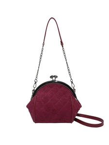 Vintage burgundy quilted suede chain bag with elegant metal frame clasp closure