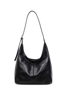 Large black faux leather hobo bag with adjustable strap and soft oil-wax finish texture