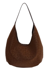 Retro leopard print hobo bag in brown faux suede featuring a large capacity minimalist design